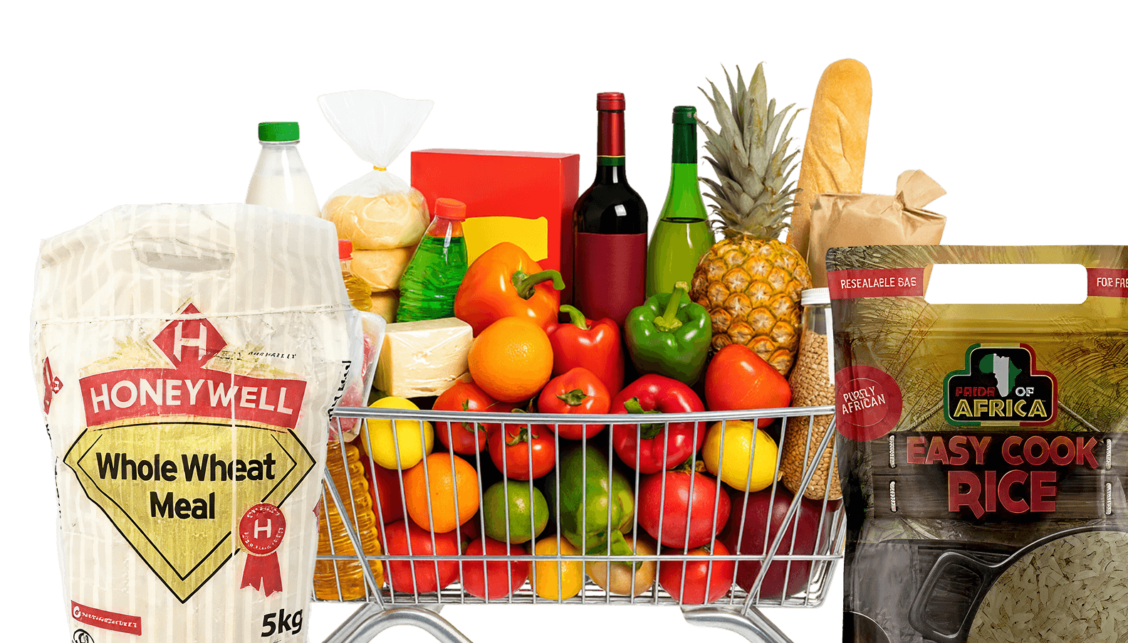 Shopping cart with groceries